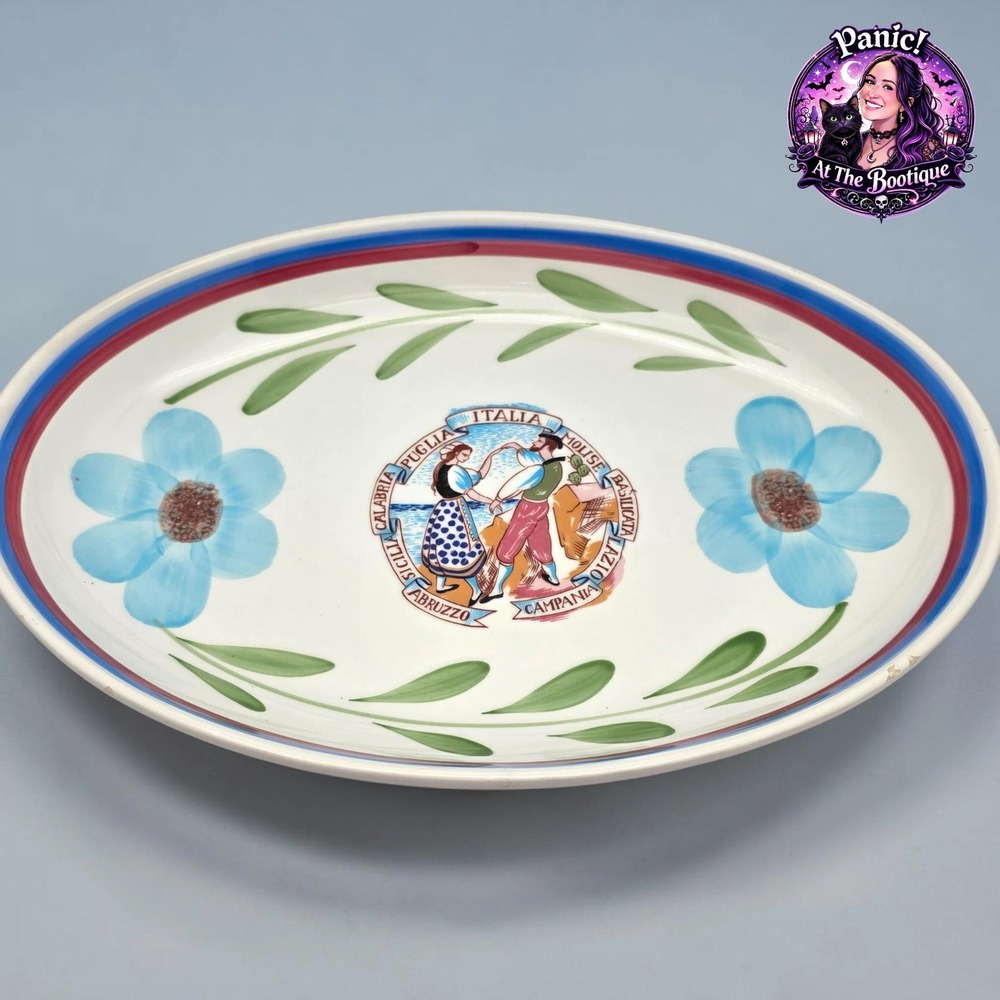 Vintage VillaWare‎ Serving Platter Hand Painted Floral Italian Folk Art Rustic